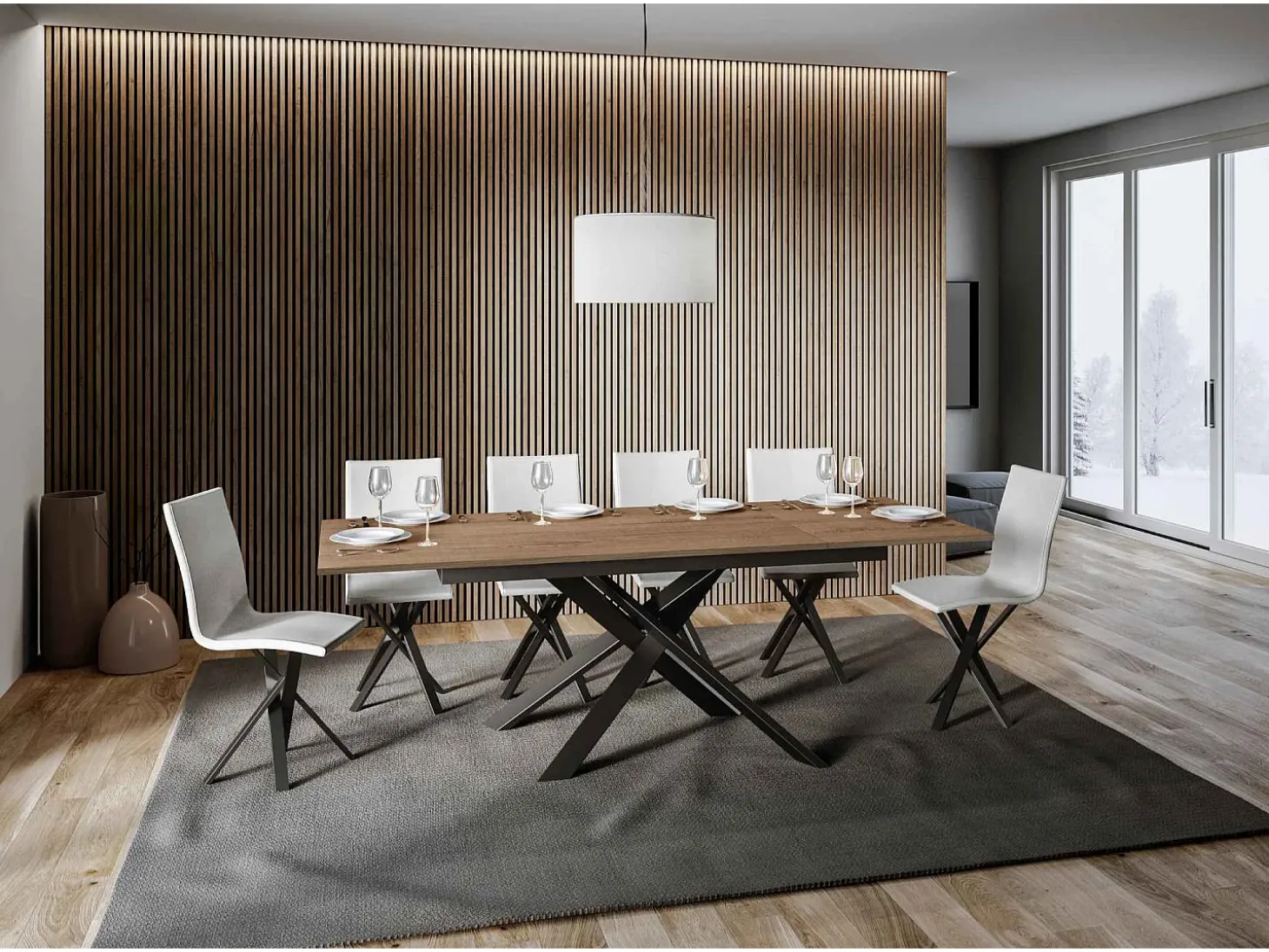Mesa extensible 90x160/220 cm Ganty Roble Nature - canto del mismo color que la estructura Antracita