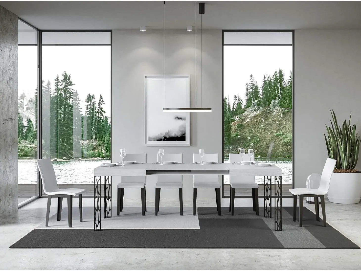 Mesa extensible 90x120/224 cm Ghibli Fresno Blanco estructura Antracita
