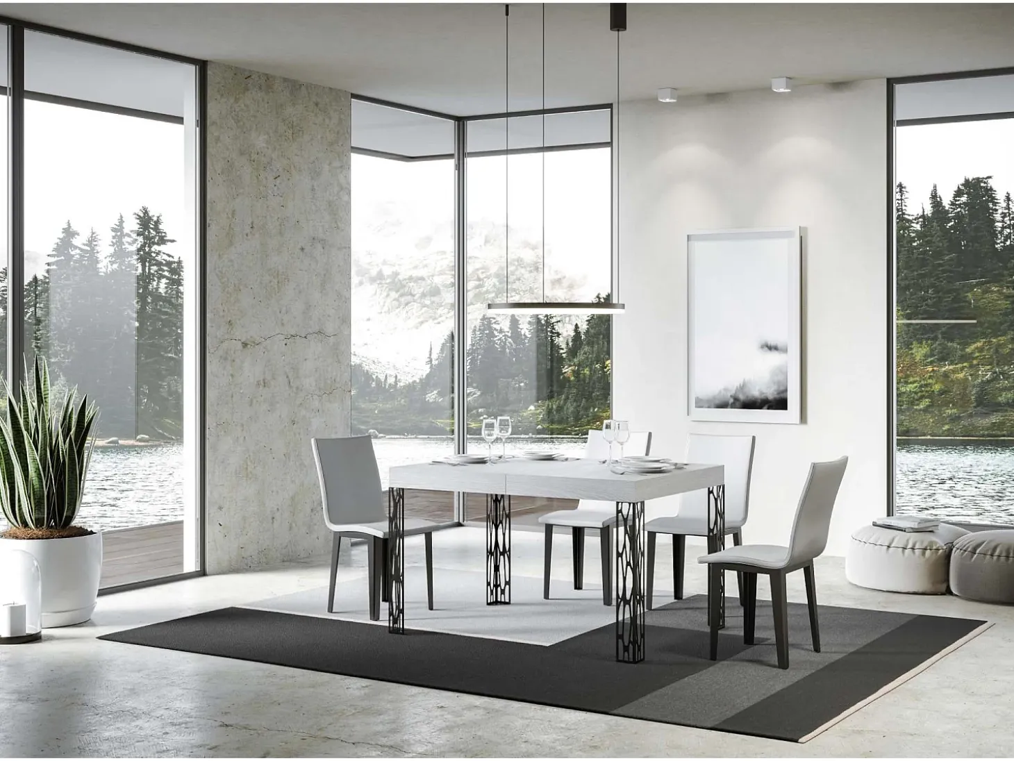 Mesa extensible 90x120/224 cm Ghibli Fresno Blanco estructura Antracita