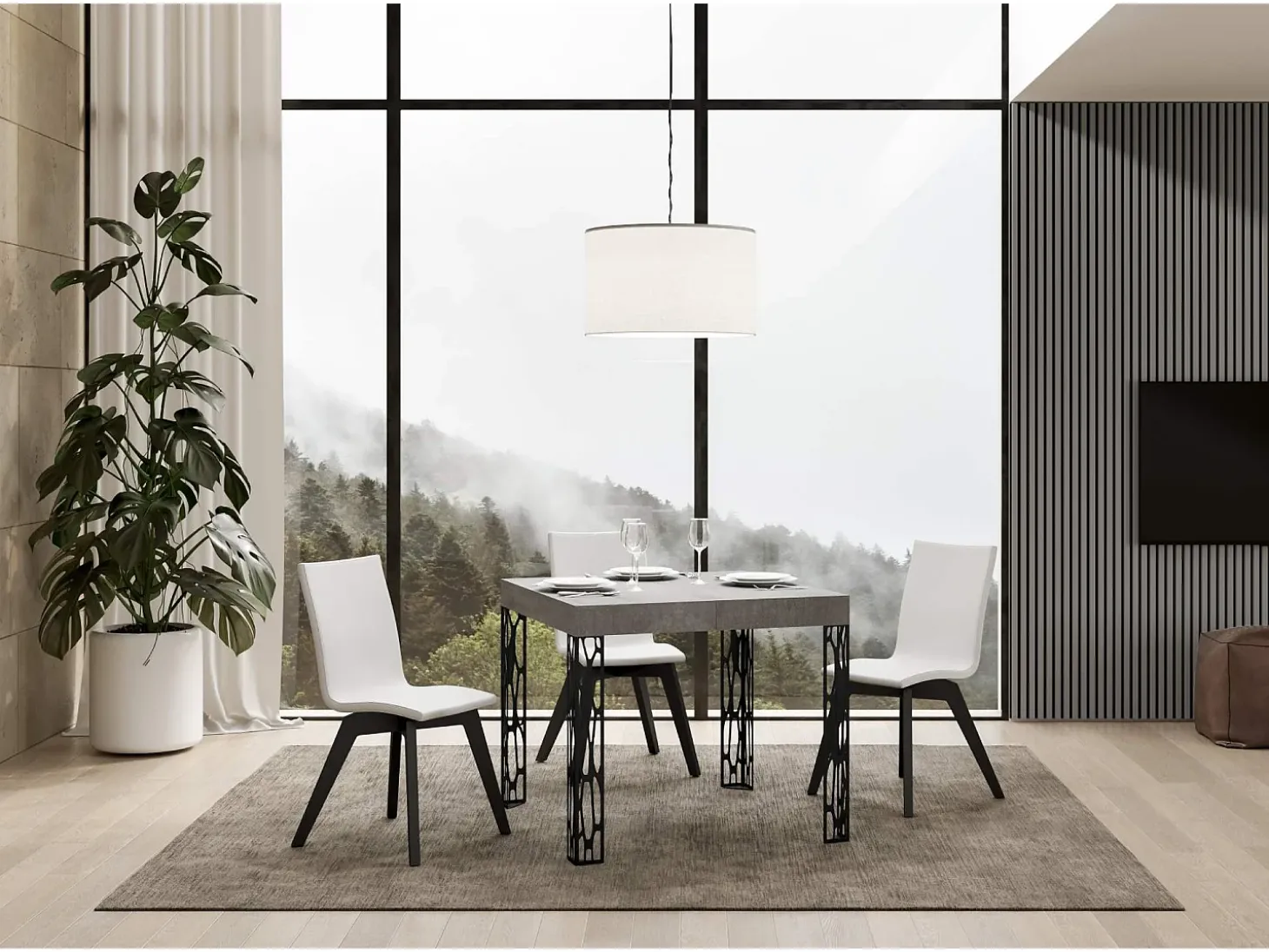 Mesa extensible 90x90/246 cm Ghibli Cemento estructura Antracita