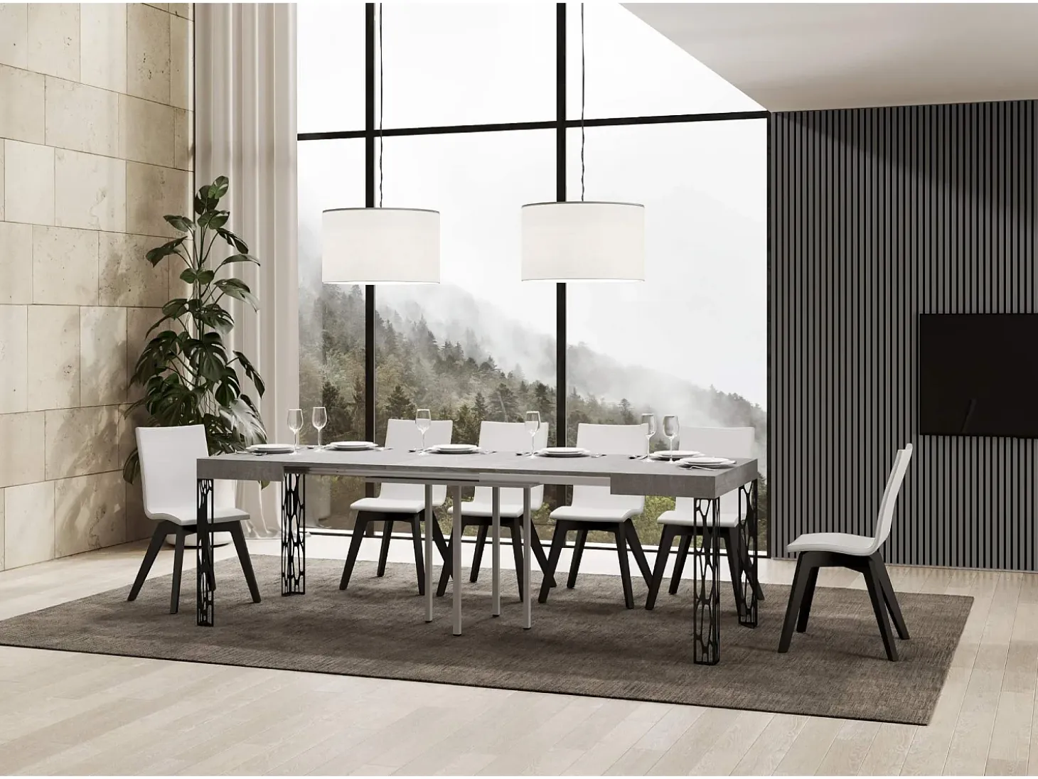 Mesa extensible 90x90/246 cm Ghibli Cemento estructura Antracita