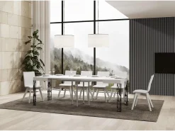 Mesa extensible 90x90/246 cm Ghibli Fresno Blanco estructura Antracita