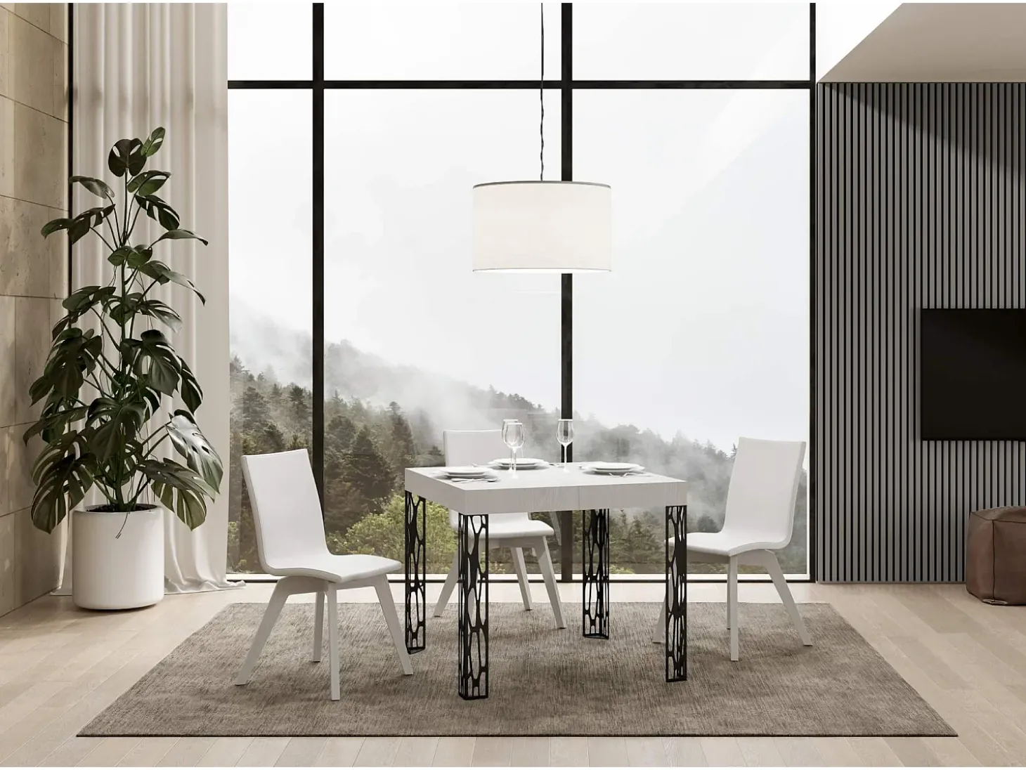 Mesa extensible 90x90/246 cm Ghibli Fresno Blanco estructura Antracita