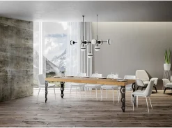 Mesa extensible 90x160/420 cm Karamay Premium Roble Natural estructura Antracita