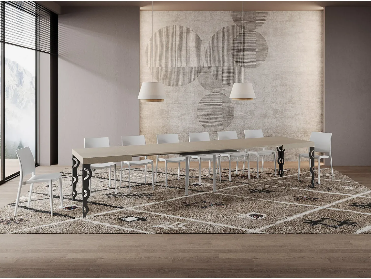 Mesa extensible 140/400x90 cm Karamay cachemira patas antracita