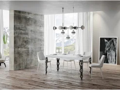 Mesa extensible 90x140/400 cm Karamay Fresno Blanco estructura Antracita