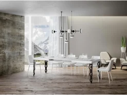 Mesa extensible 90x140/400 cm Karamay Fresno Blanco estructura Antracita