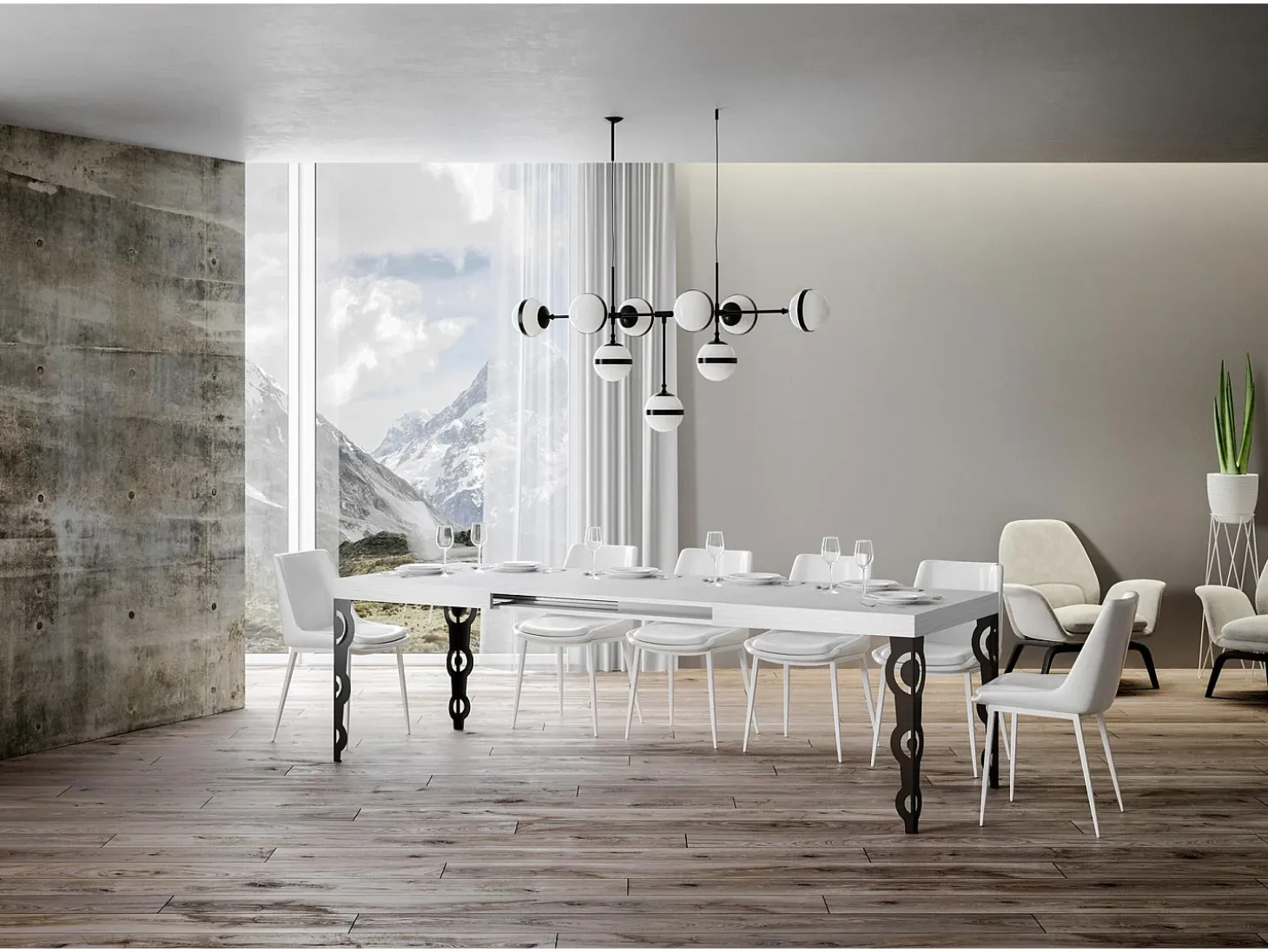 Mesa extensible 160/244x80 cm Karamay fresno blanco patas antracita