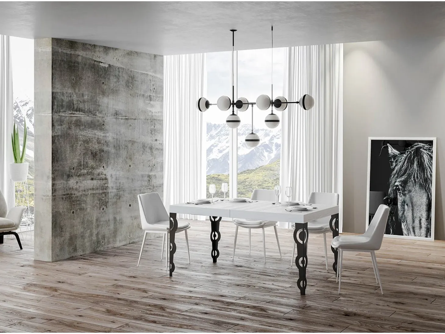 Mesa extensible 160/244x80 cm Karamay fresno blanco patas antracita