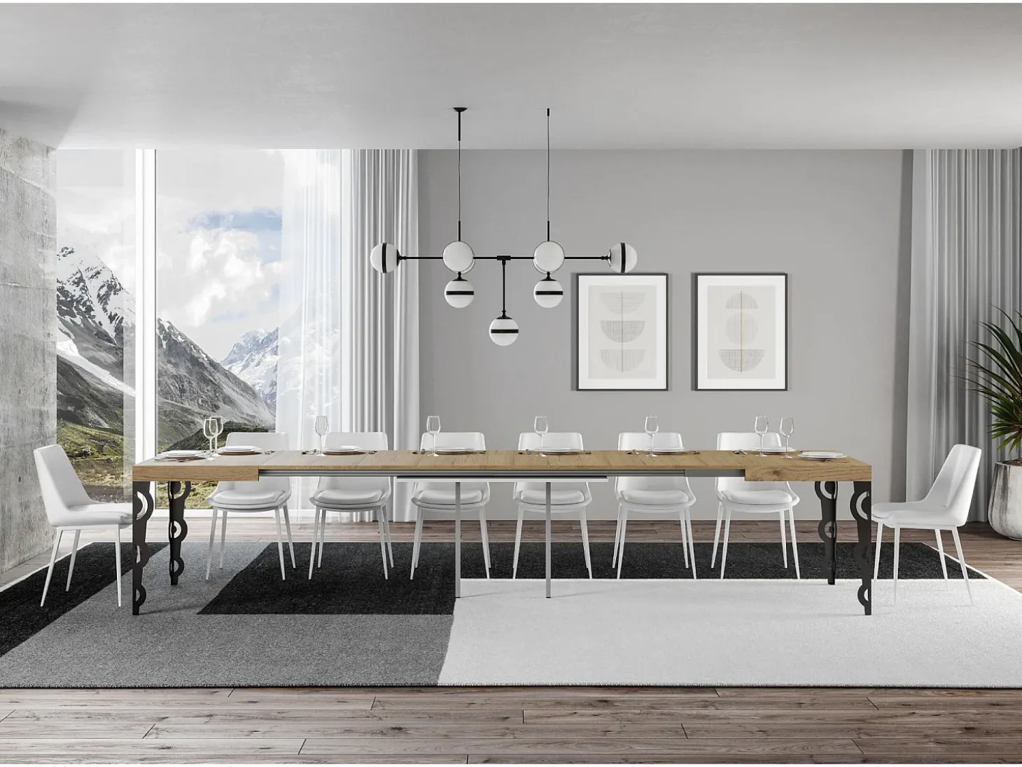 Mesa extensible 180/440x90 cm Karamay roble natural patas antracita