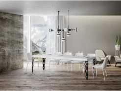 Mesa extensible 90x200/460 cm Karamay Premium Fresno Blanco estructura Antracita