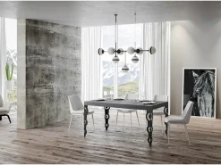 Mesa extensible 90x200/460 cm Karamay Premium Cemento estructura Antracita