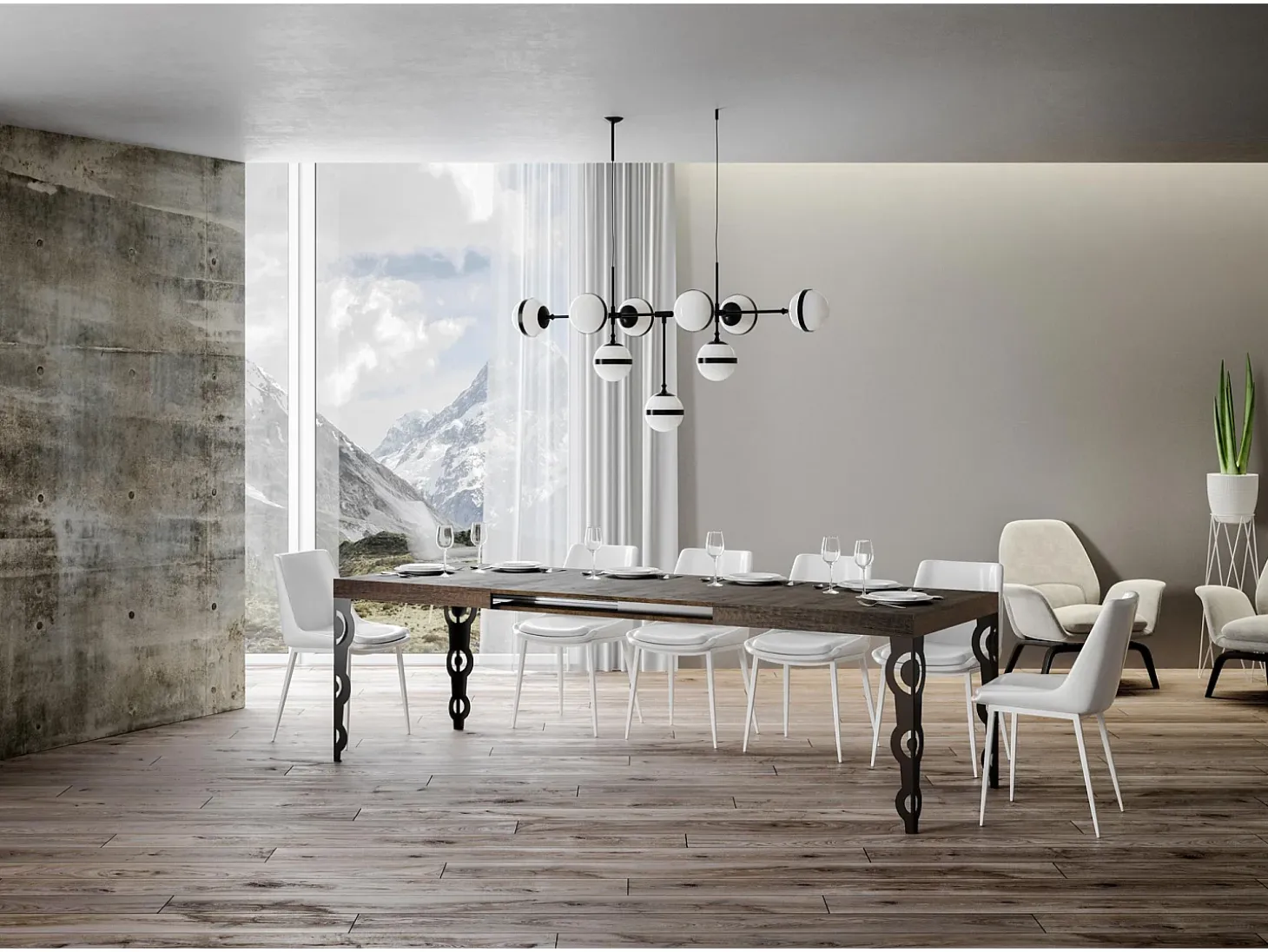 Mesa extensible 140/400x90 cm Karamay nogal patas antracita