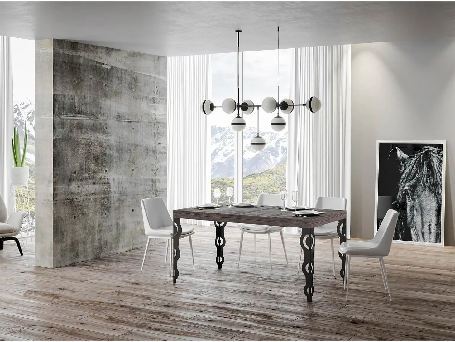 Mesa extensible 140/400x90 cm Karamay nogal patas antracita
