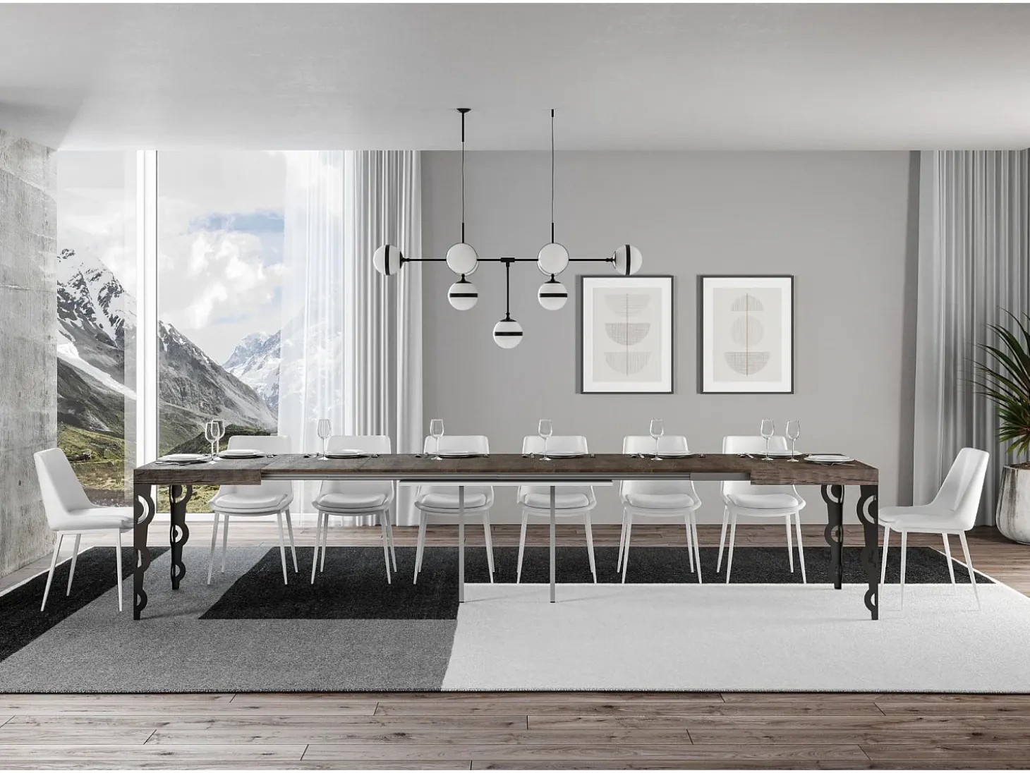 Mesa extensible 200/460x90 cm Karamay nogal patas antracita
