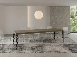 Mesa extensible 90x200/460 cm Karamay Premium gris paloma patas antracita