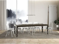 Mesa extensible 90x90/246 cm Karamay Premium gris paloma patas antracita
