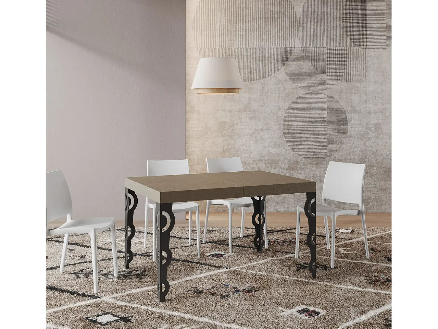 Mesa extensible 80x120/204 cm Karamay Gris Paloma estructura Antracita