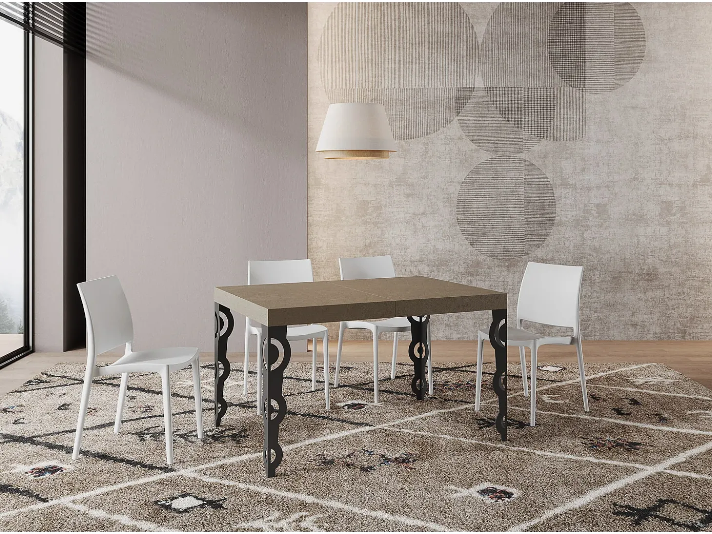 Mesa extensible 80x120/204 cm Karamay Gris Paloma estructura Antracita