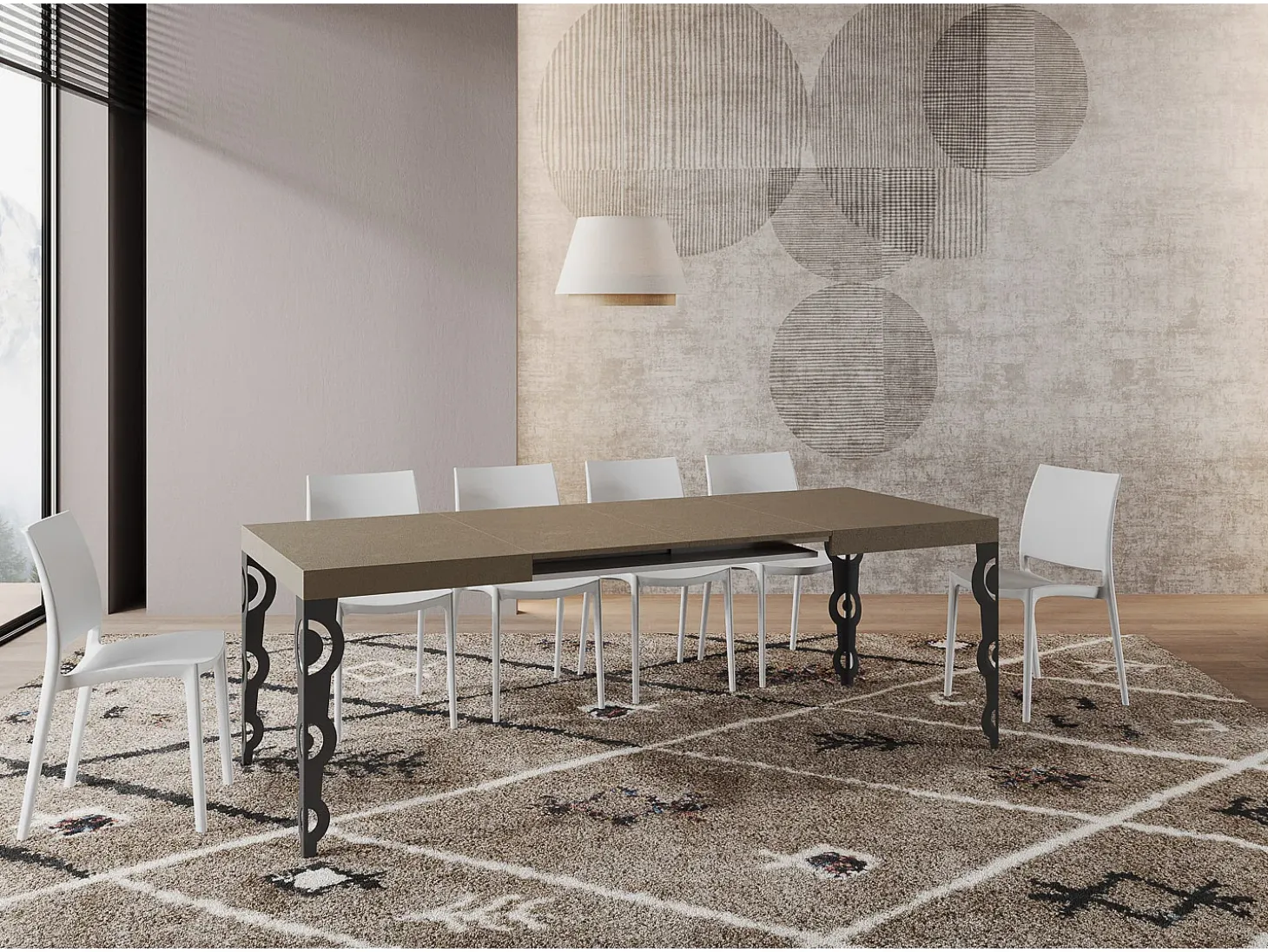 Mesa extensible 80x120/204 cm Karamay Gris Paloma estructura Antracita