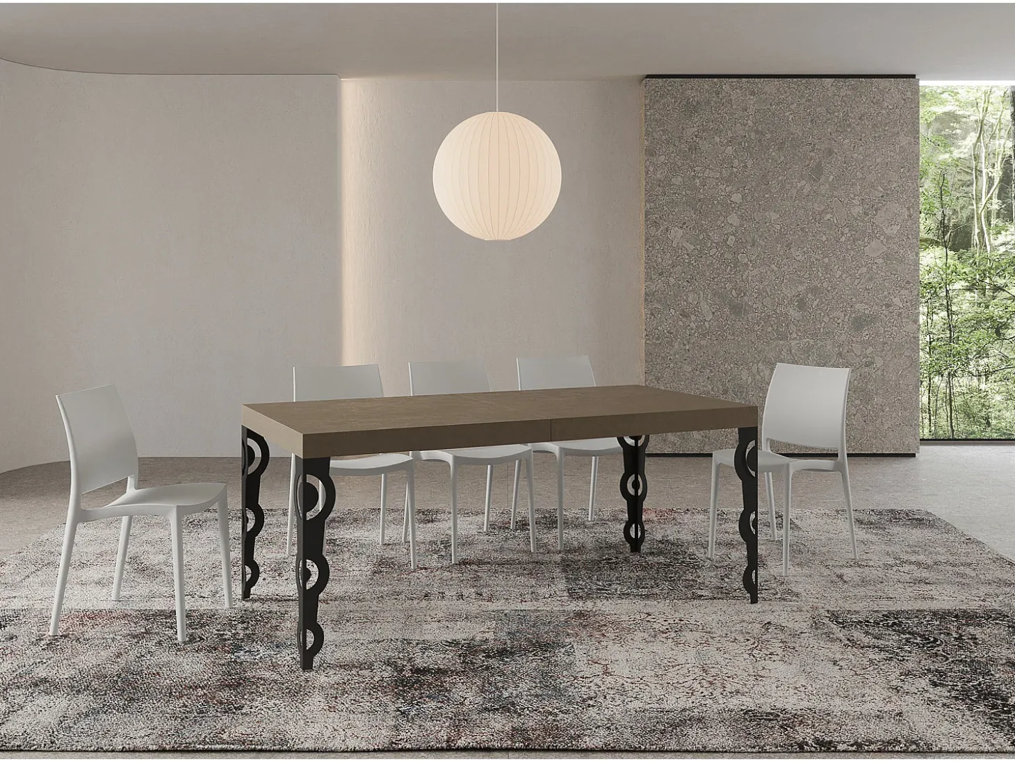 Mesa extensible 180/284x90 cm Karamay gris paloma patas antracita