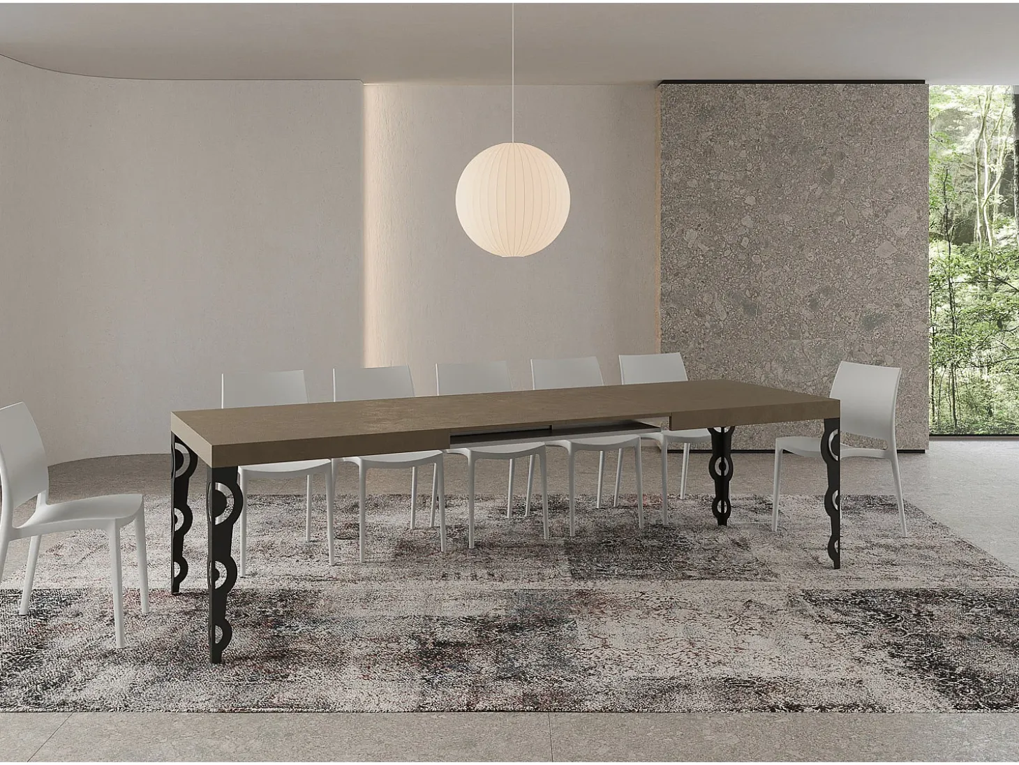 Mesa extensible 180/284x90 cm Karamay gris paloma patas antracita
