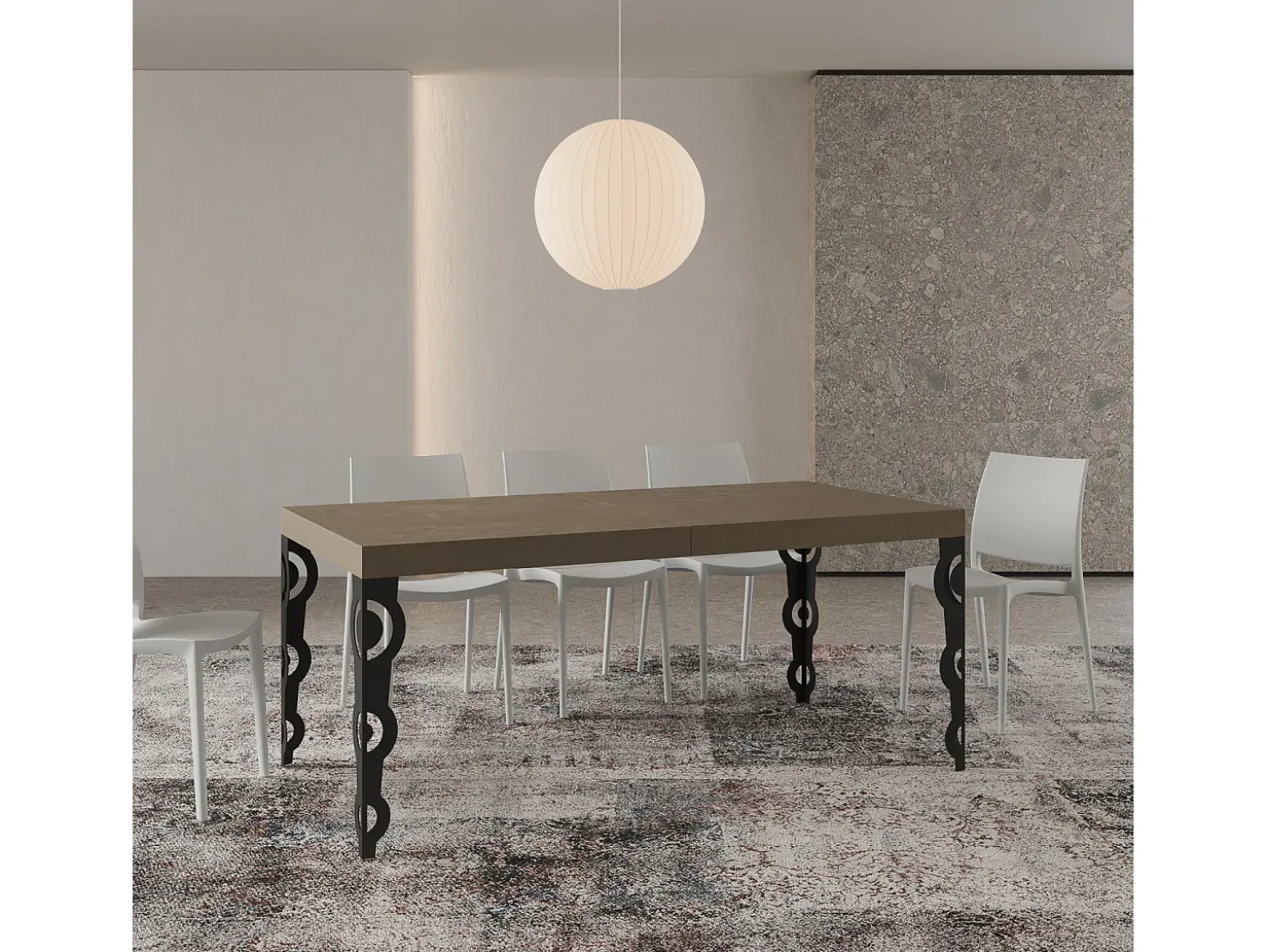 Mesa extensible 180/284x90 cm Karamay gris paloma patas antracita