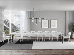 Mesa extensible 90x160/420 cm Karamay Premium Fresno Blanco estructura Antracita