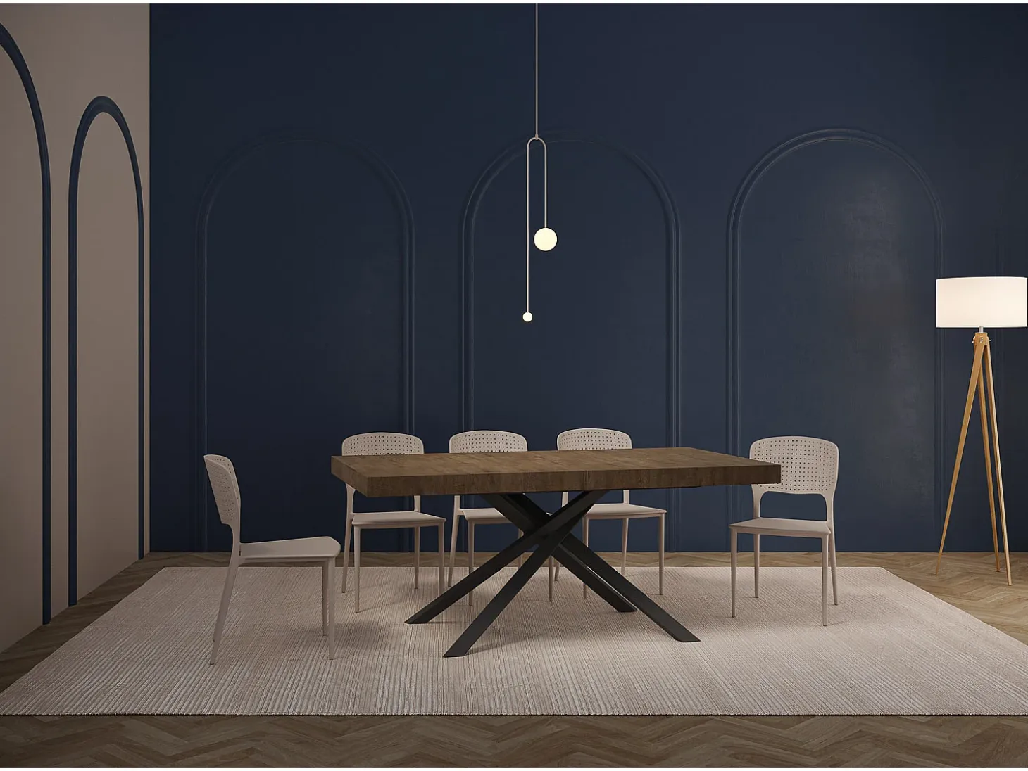Mesa extensible 160/244x80 cm Karida nogal patas blancas