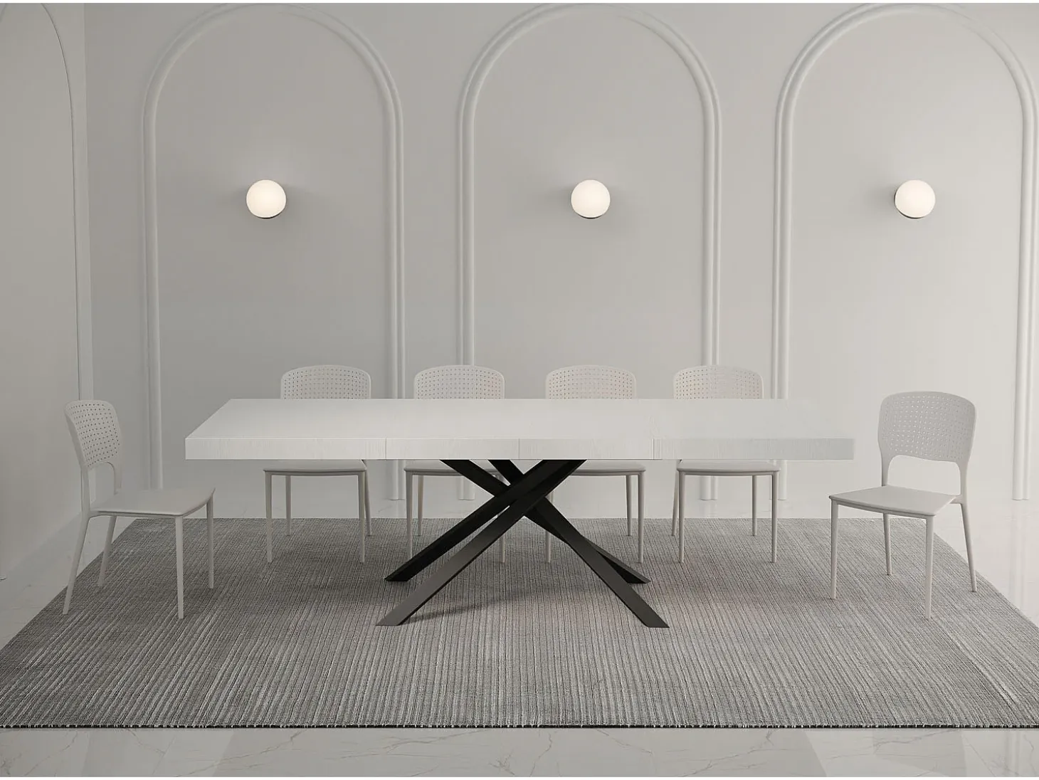 Mesa extensible 160/264x90 cm Karida Premium fresno blanco patas antracita