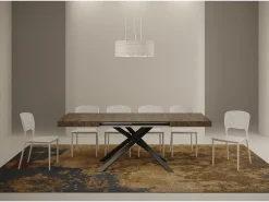 Mesa extensible 120/224x90 cm Karida nogal patas antracita
