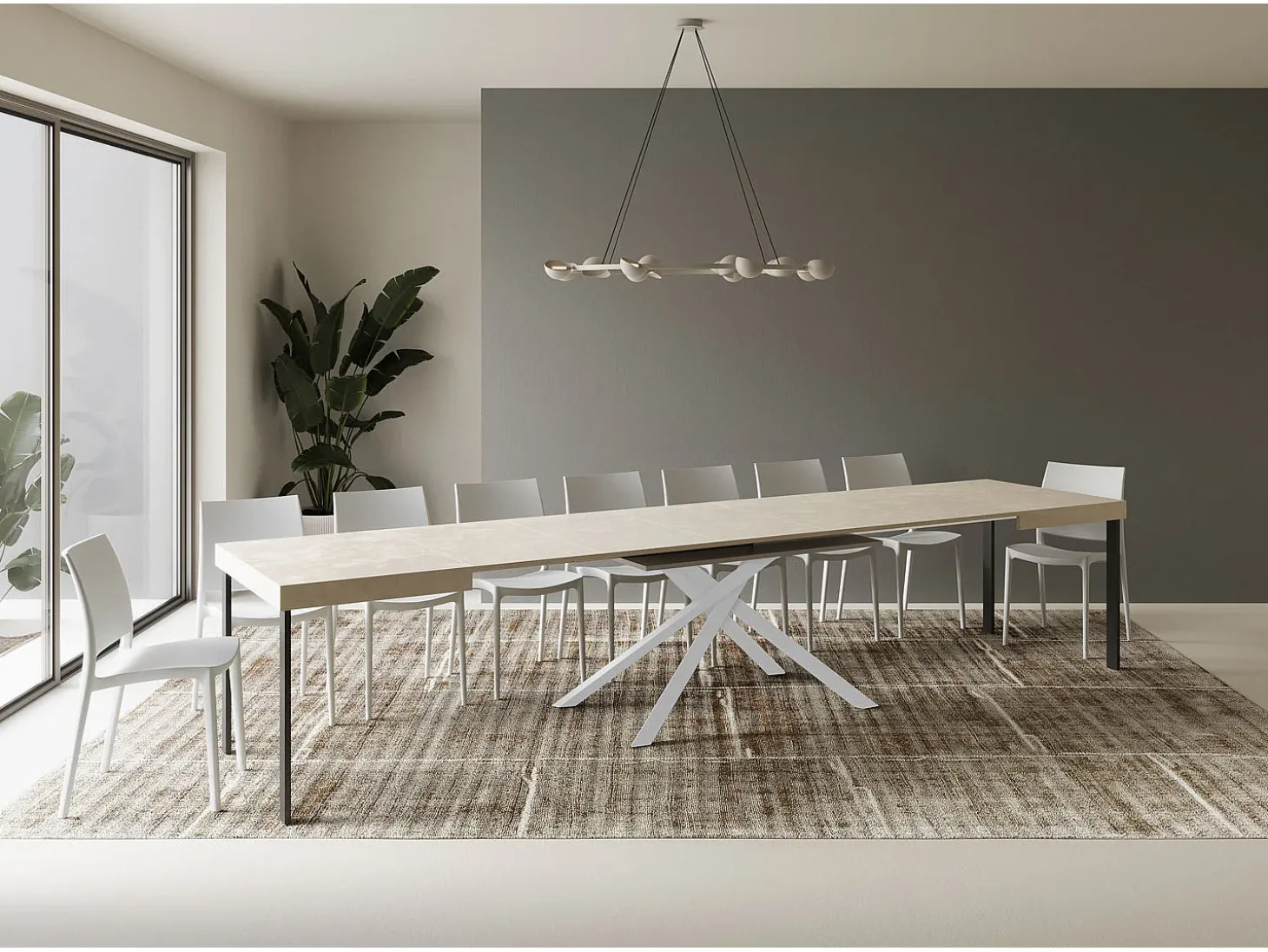 Mesa extensible 120/380x90 cm Karida cachemira patas blancas