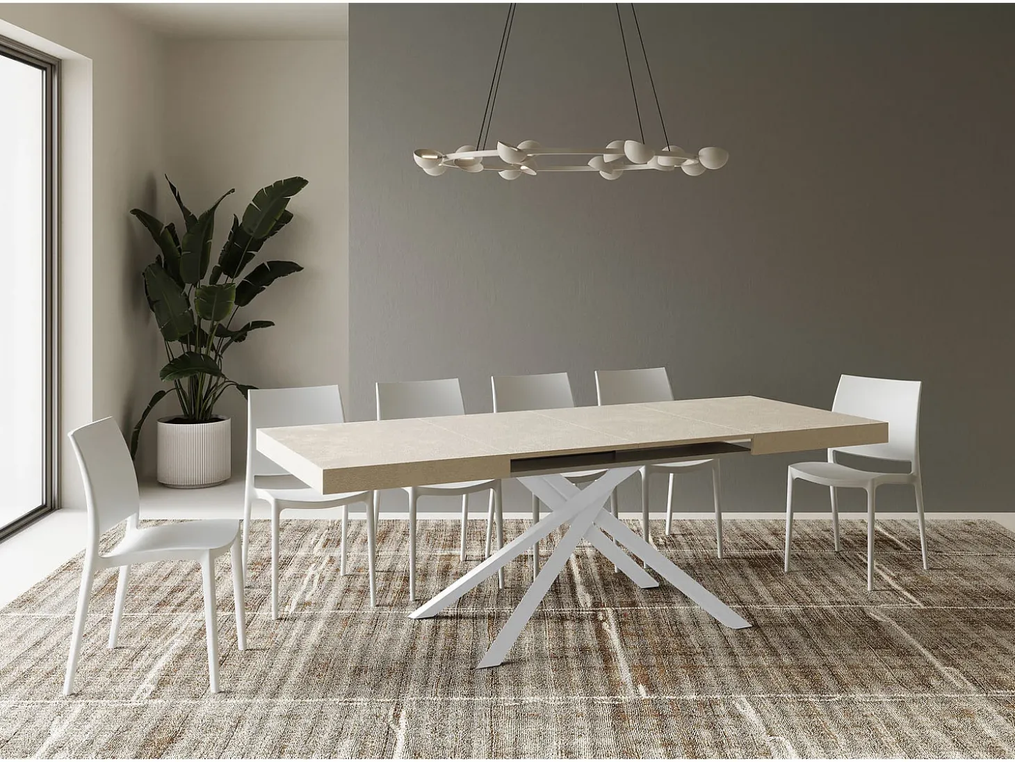 Mesa extensible 120/380x90 cm Karida cachemira patas blancas