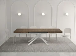 Mesa extensible 140/224x80 cm Karida nogal patas blancas