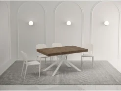Mesa extensible 140/224x80 cm Karida nogal patas blancas