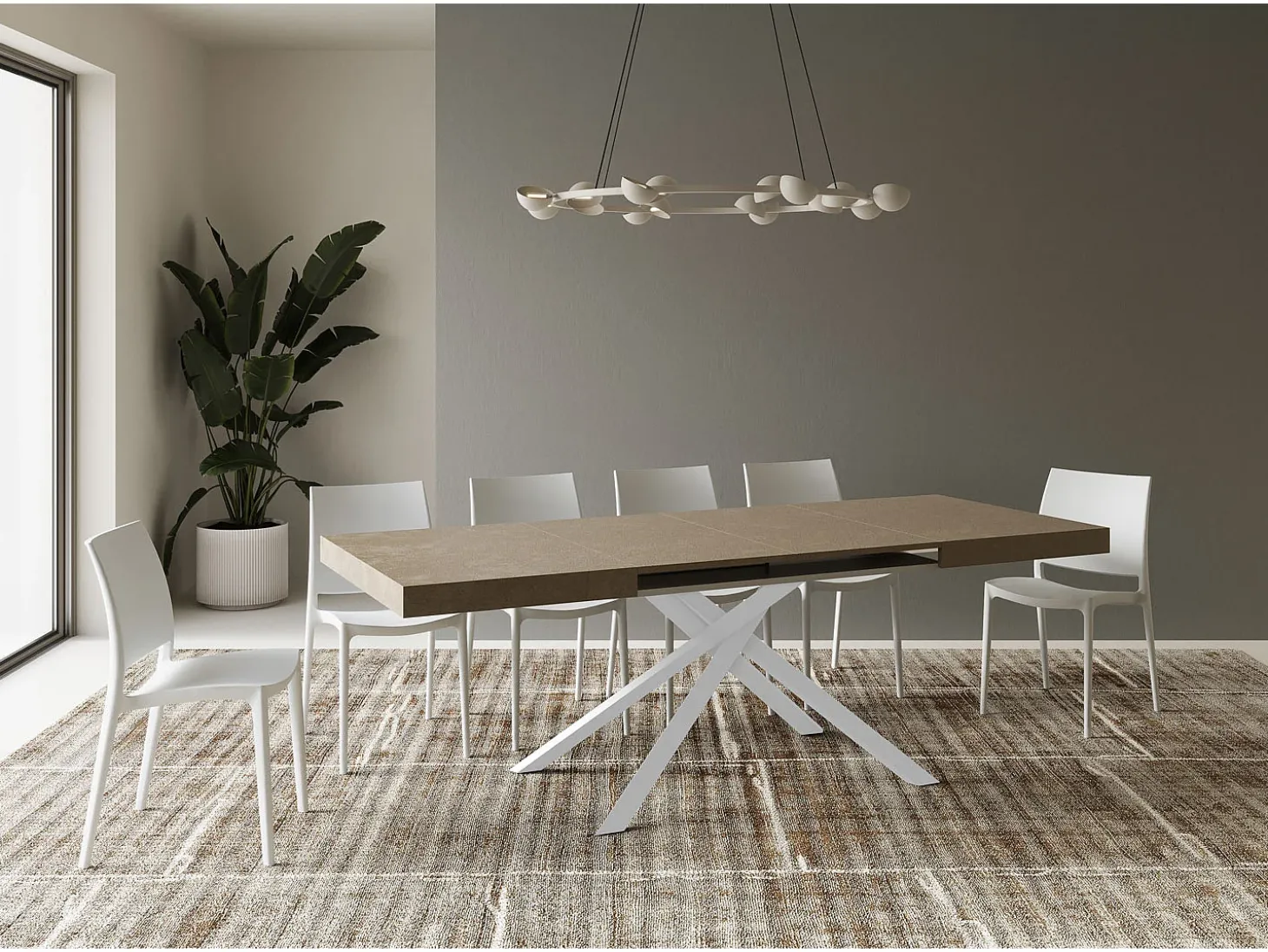 Mesa extensible 120/224x90 cm Karida gris paloma patas blancas