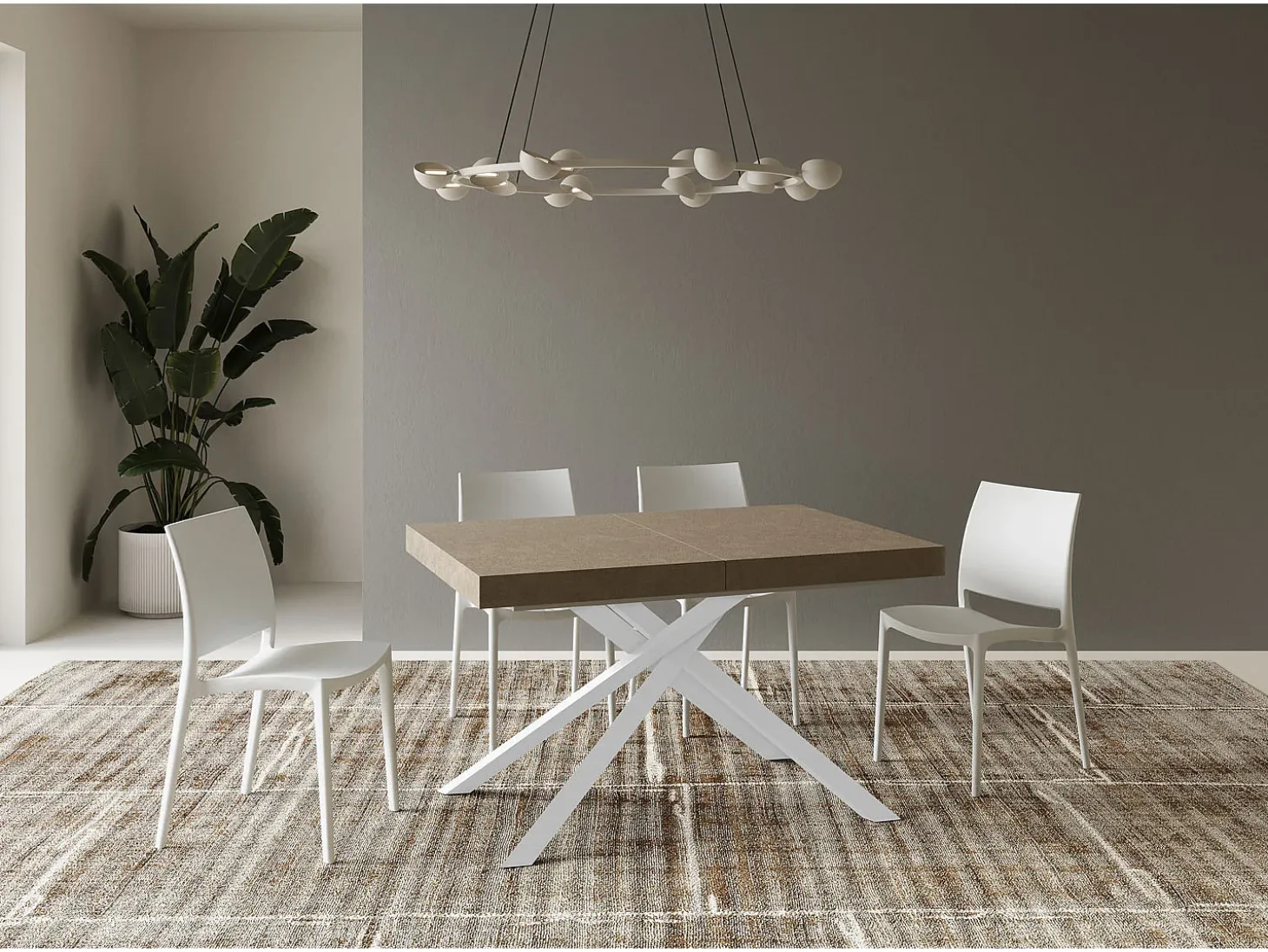 Mesa extensible 120/224x90 cm Karida gris paloma patas blancas