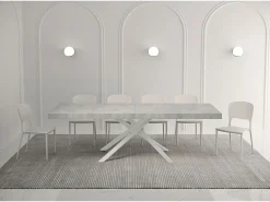 Mesa extensible 140/244x90 cm Karida Premium cemento patas blancas