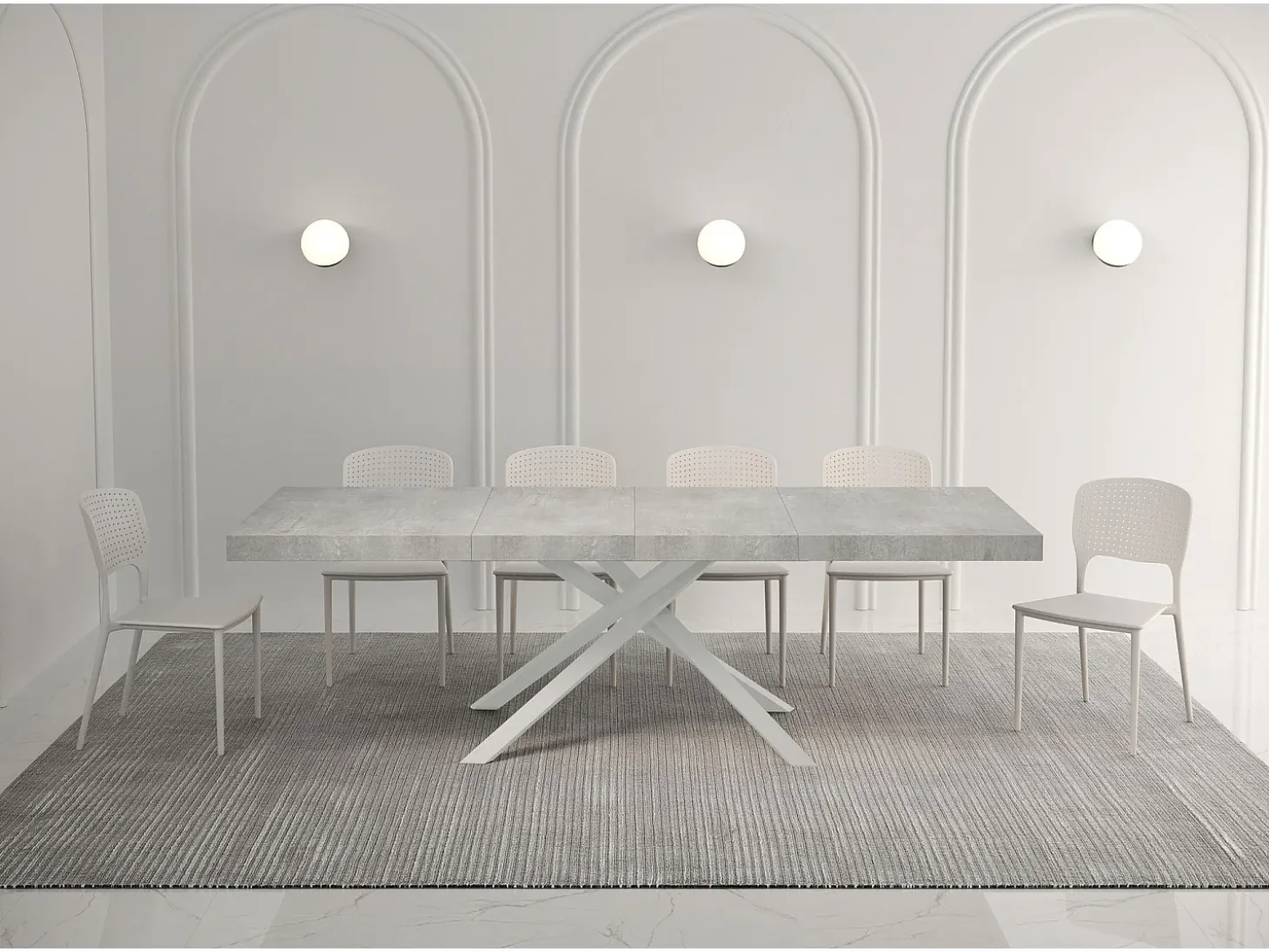 Mesa extensible 140/244x90 cm Karida Premium cemento patas blancas