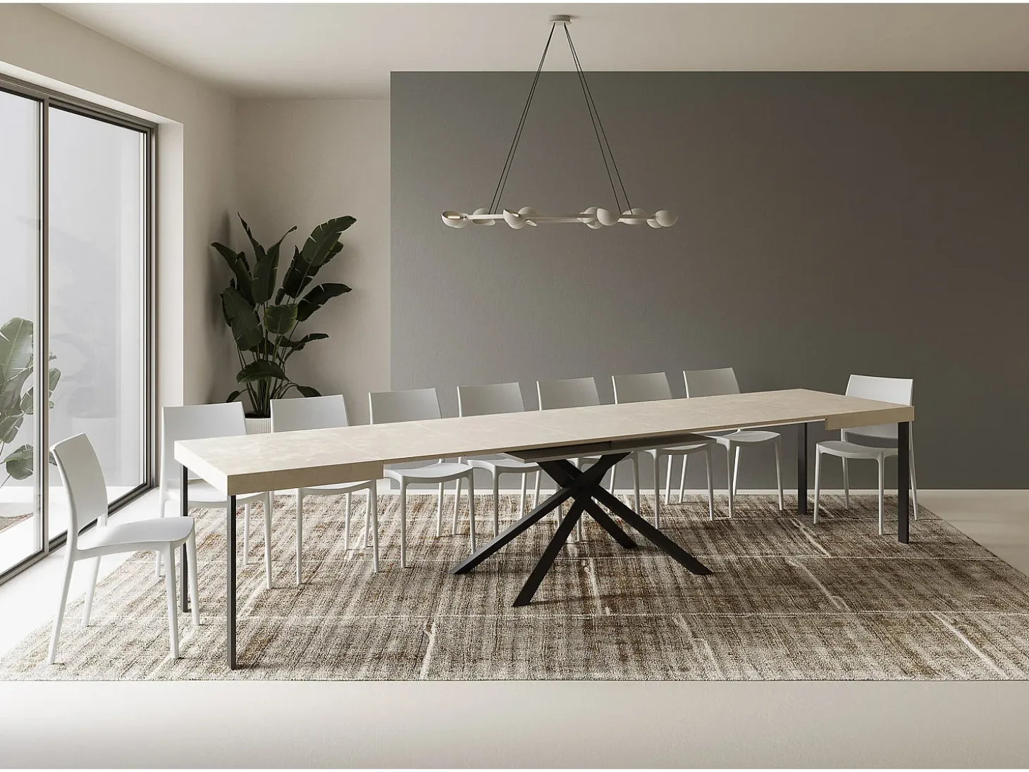 Mesa extensible 120/380x90 cm Karida cachemira patas antracita