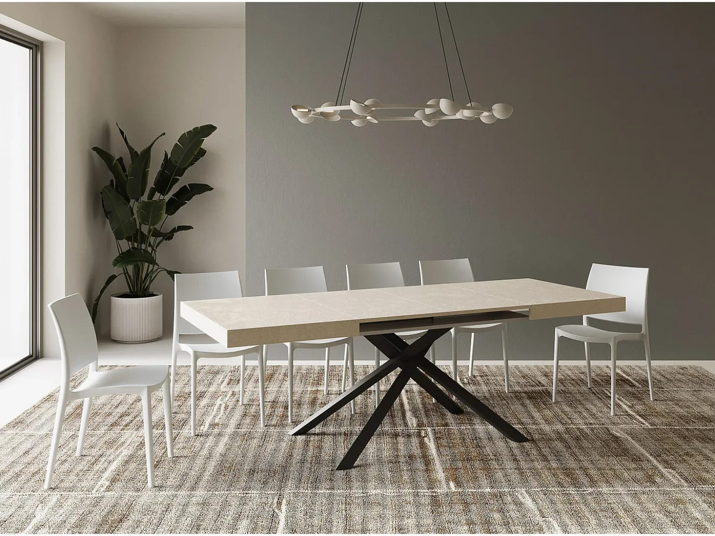 Mesa extensible 120/380x90 cm Karida cachemira patas antracita