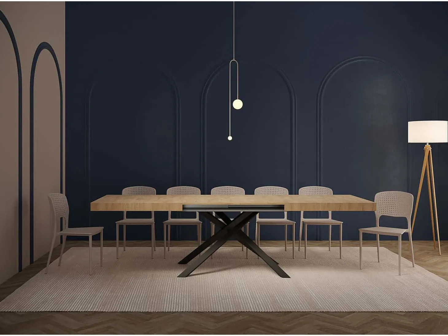 Mesa extensible 200/460x90 cm Karida efecto madera roble natural patas antracita