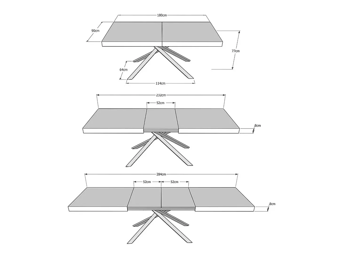 Mesa extensible 180/284x90 cm Karida roble natural patas blancas