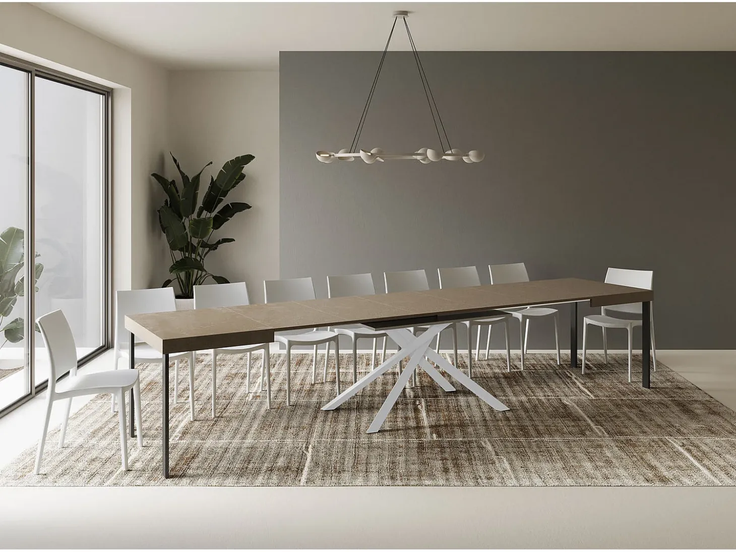 Mesa extensible 120/380x90 cm Karida gris paloma patas blancas