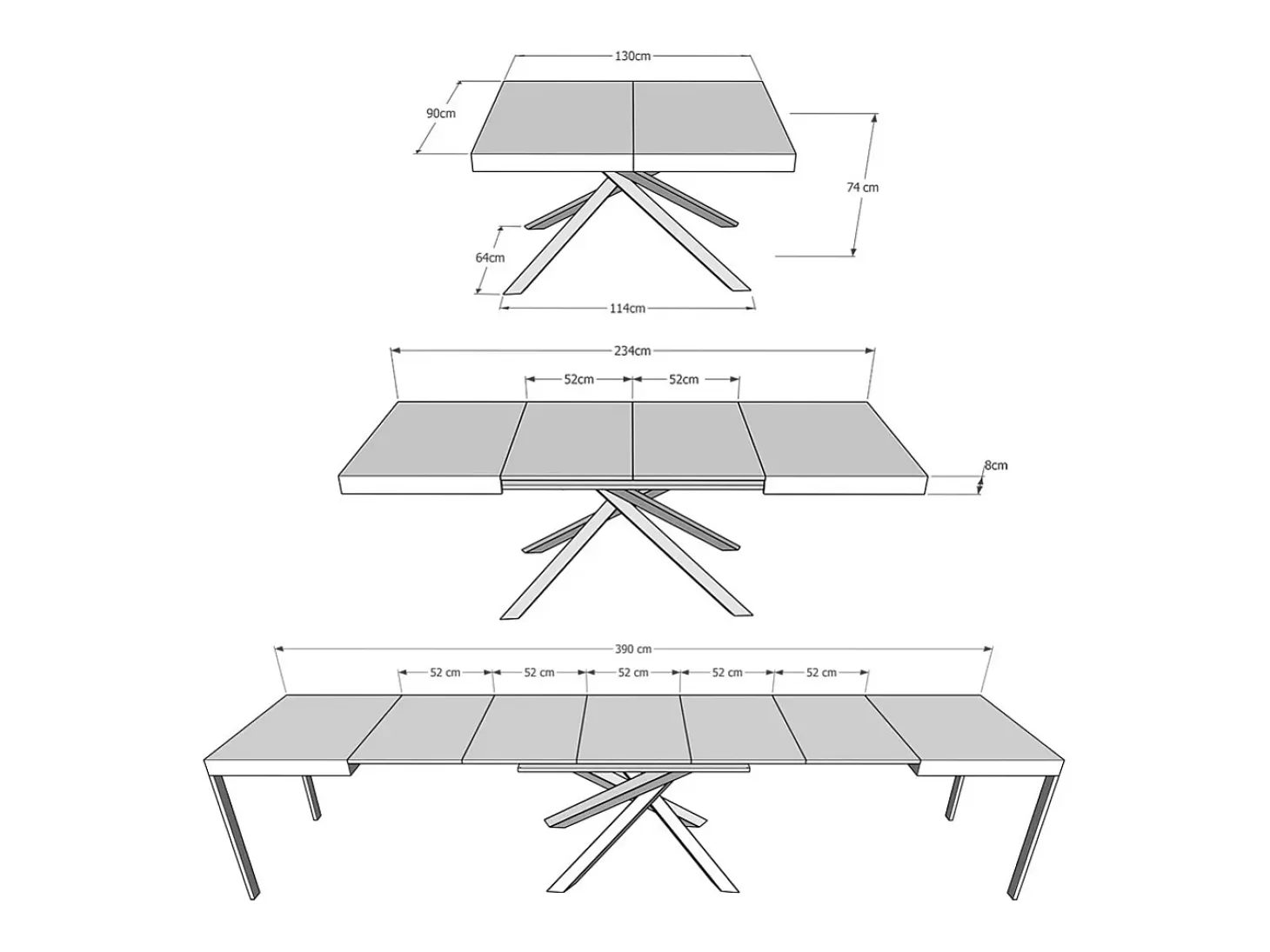 Mesa extensible 130/390x90 cm Karida roble natural patas blancas