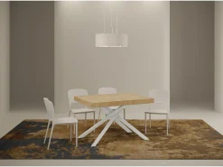 Mesa extensible 130/390x90 cm Karida roble natural patas blancas