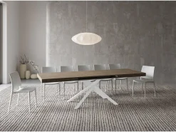 Mesa extensible 160/420X90 cm Karida gris paloma patas blancas