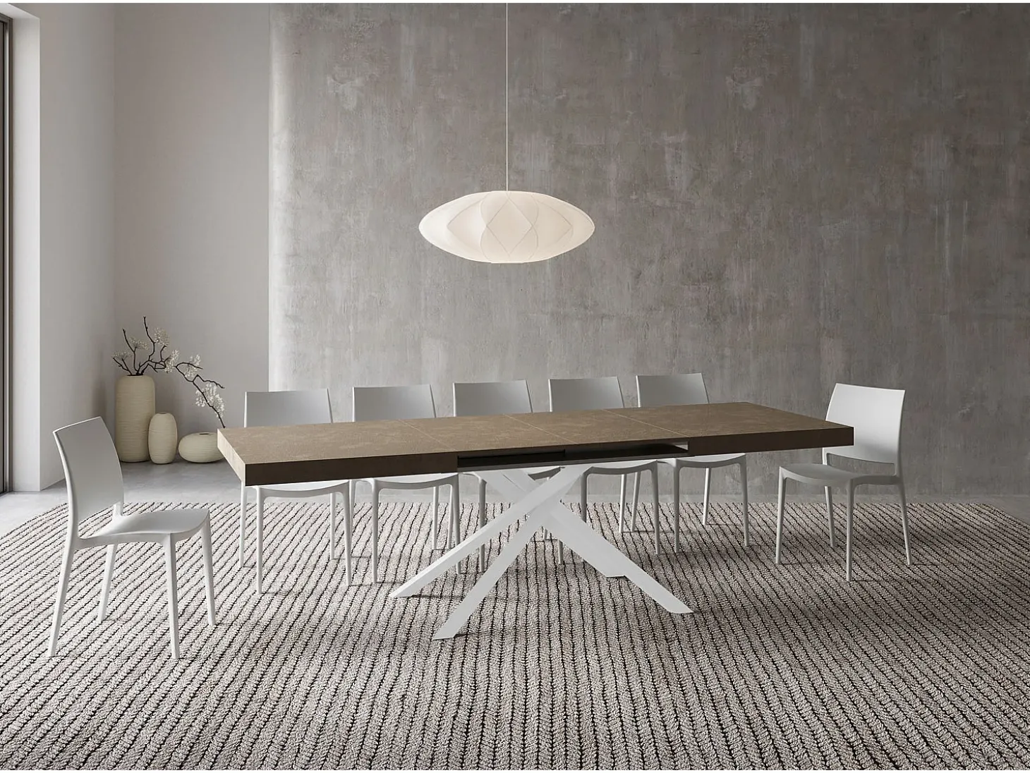 Mesa extensible 160/420X90 cm Karida gris paloma patas blancas