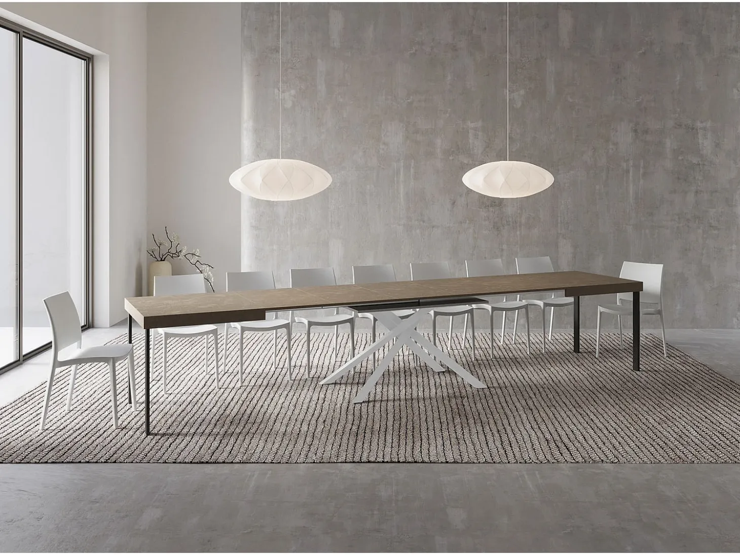Mesa extensible 160/420X90 cm Karida gris paloma patas blancas