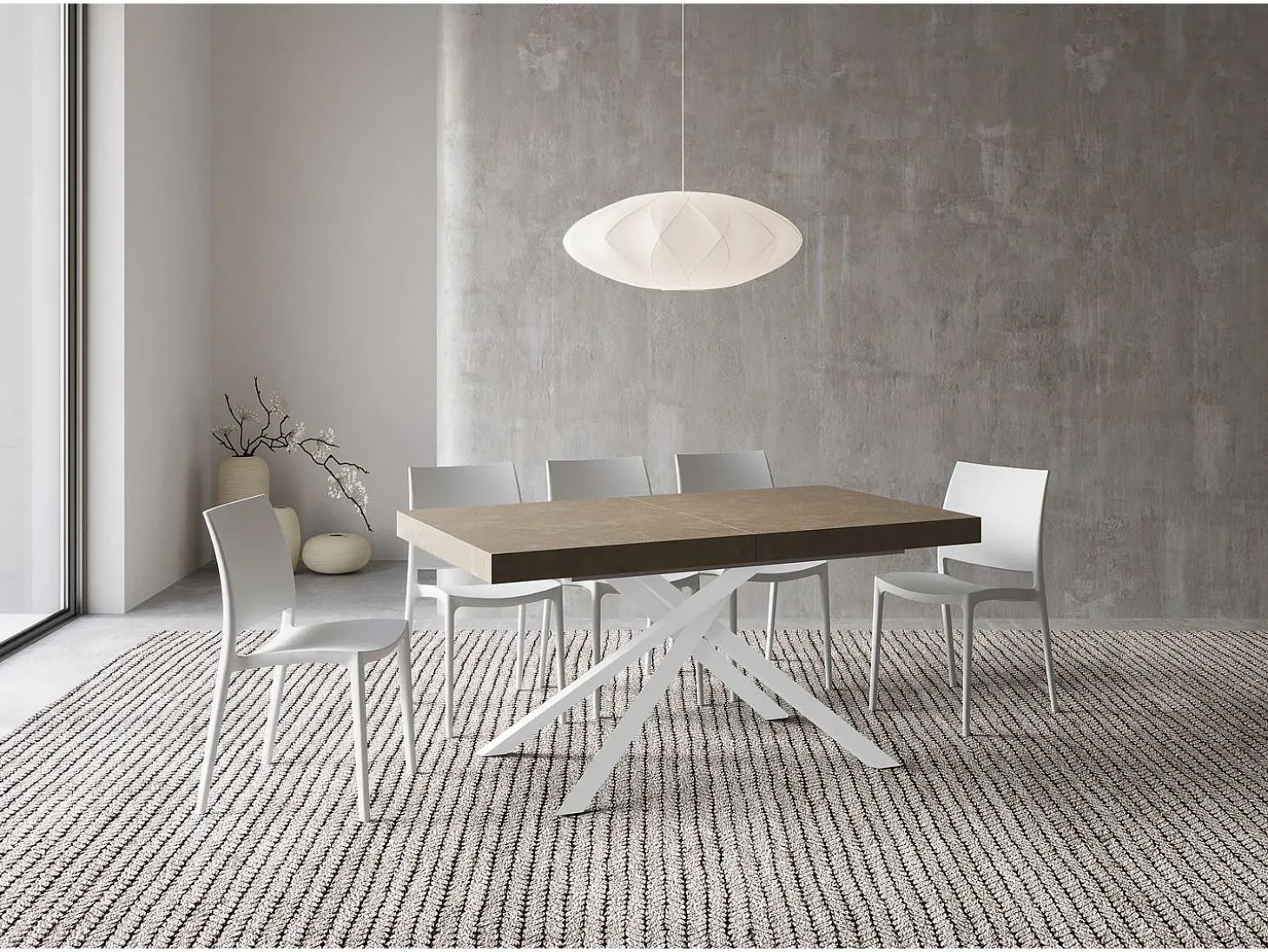 Mesa extensible 160/420X90 cm Karida gris paloma patas blancas